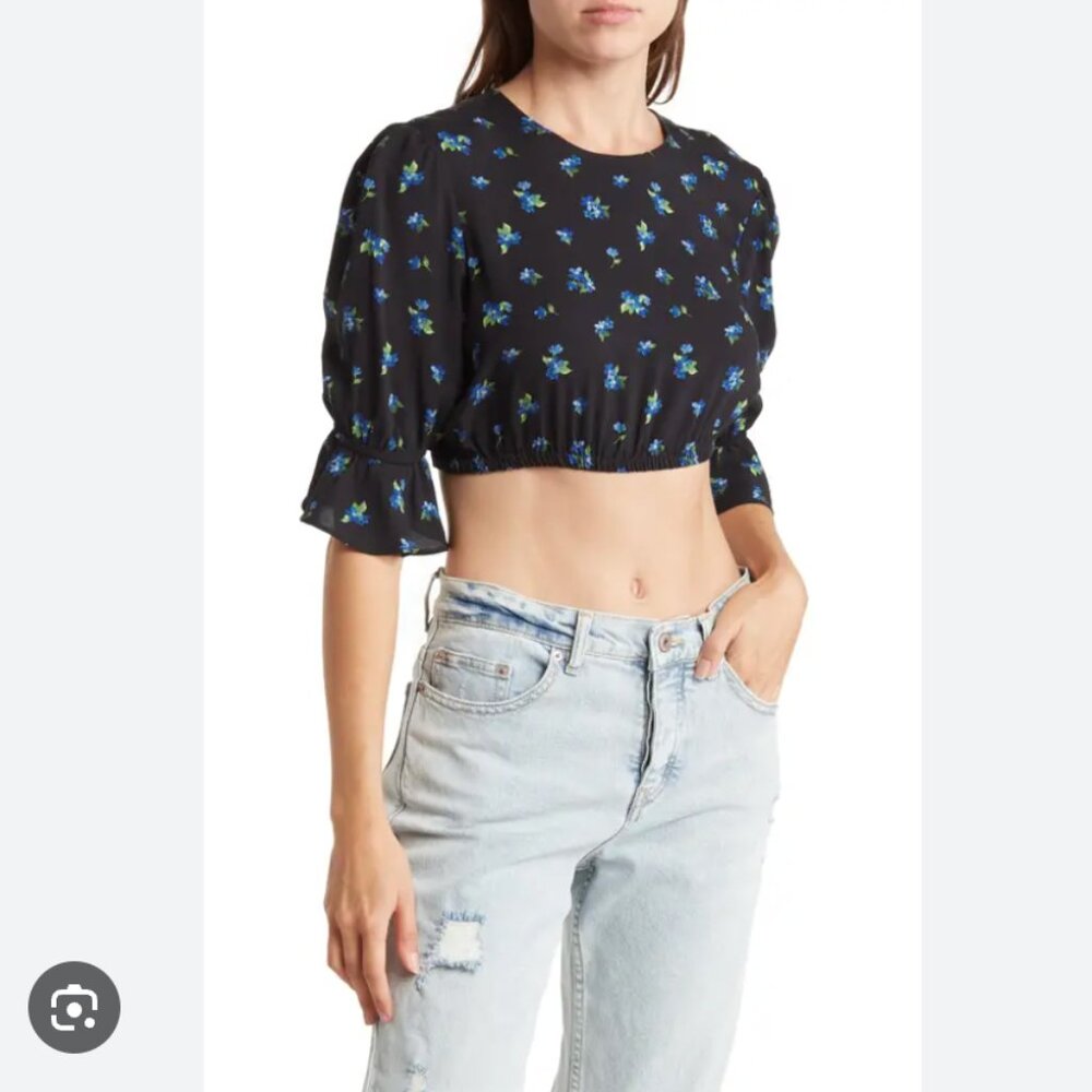 We wore what cropped watercolor ditsy top
